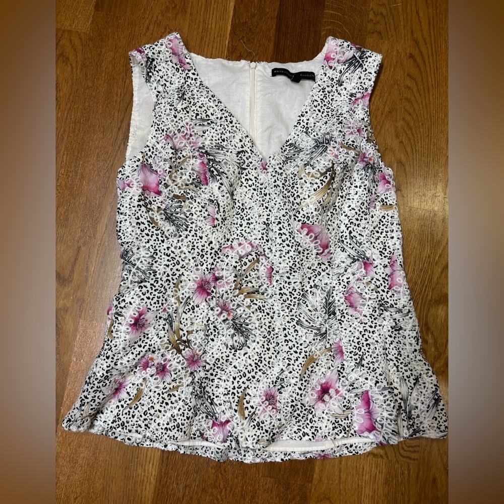 White House Black Market floral peplum tank top - Pink and Black mixed print